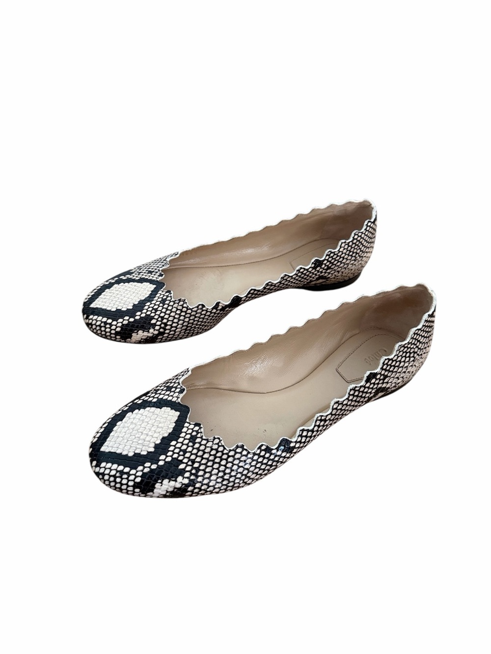 Chloé Lauren Python-Embossed Leather Ballet Flats Size 38.5